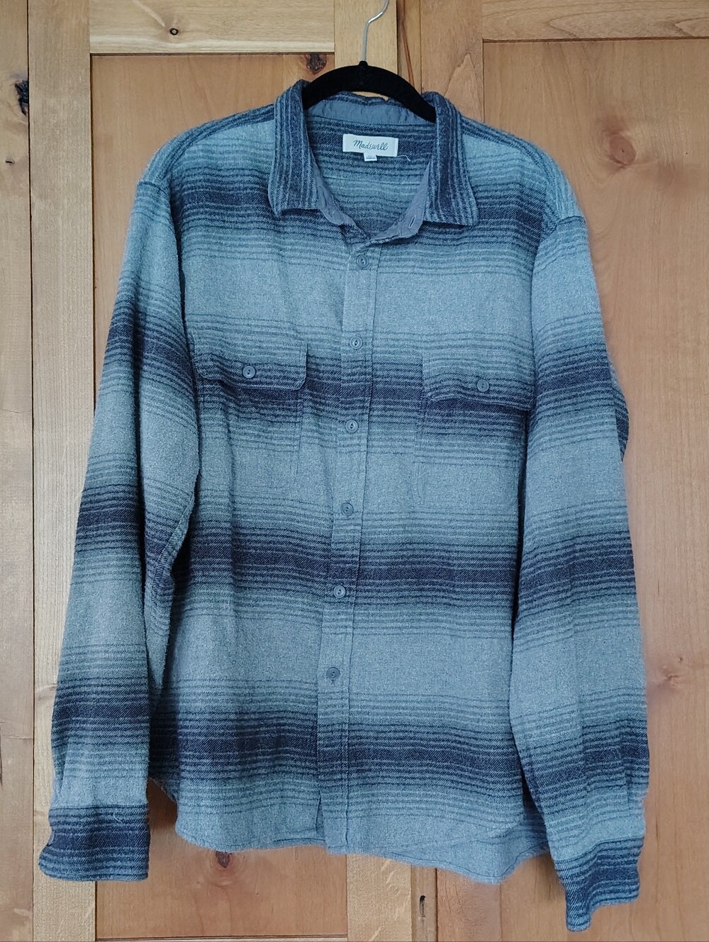 Madewell Men's Gray Ombre Gradient Stripe Flannel Button Down Shirt Size XL